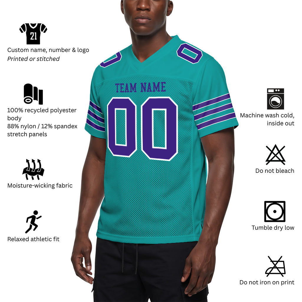 Custom Aqua Purple-White Custom Name Mesh Football Jersey