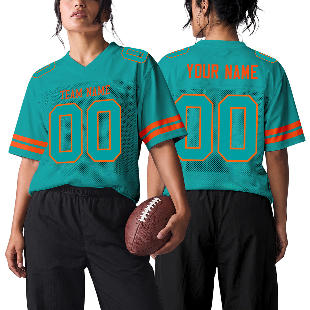 Custom Aqua Aqua-Orange Mesh Football Jersey