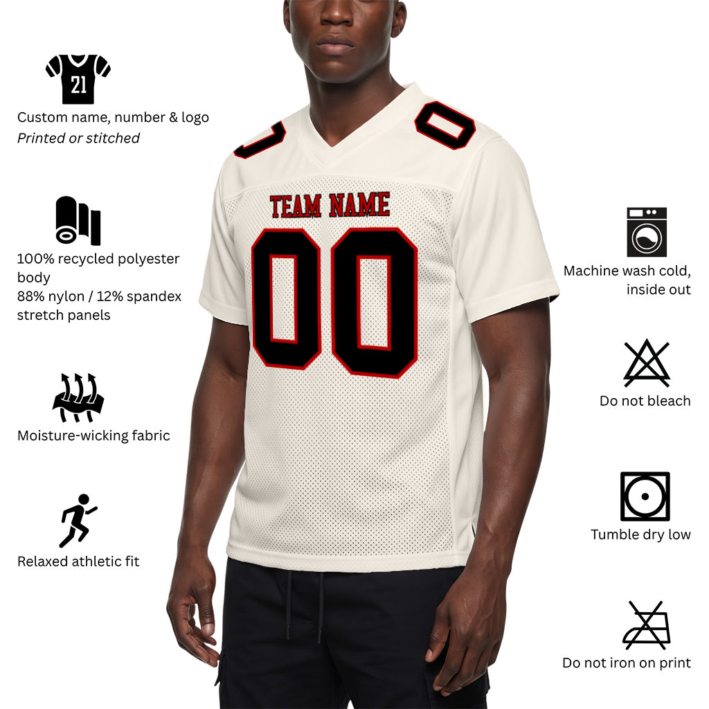 Custom Cream Black-Red Mesh Football Jersey
