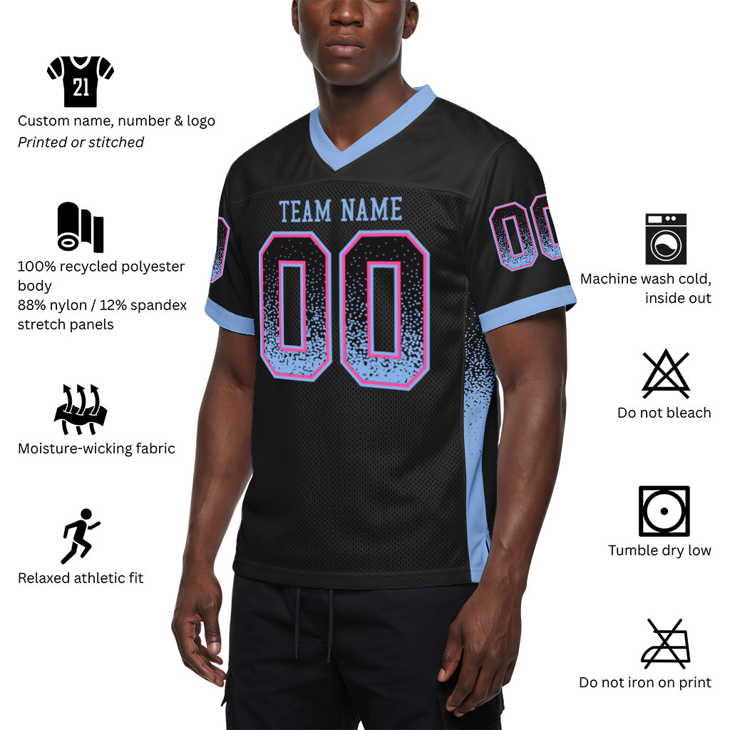 Custom Black Light Blue-Pink Mesh Drift Fashion Mesh Football Jersey