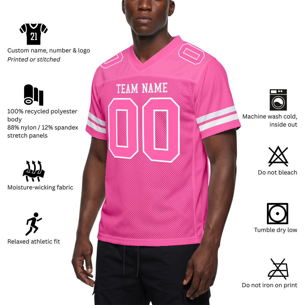 Custom Pink Pink-White Mesh Football Jersey