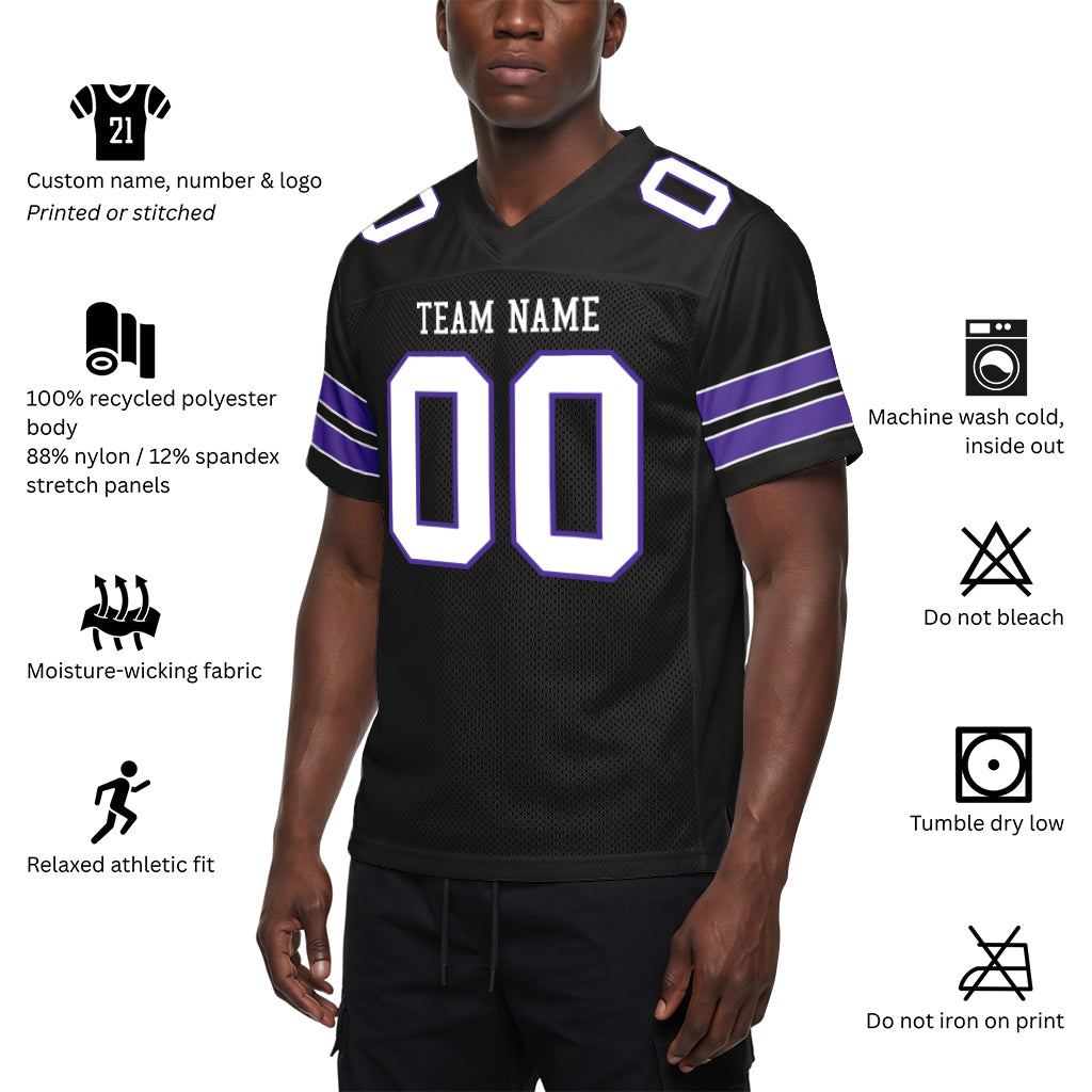Custom Black White-Purple Custom Name Mesh Football Jersey