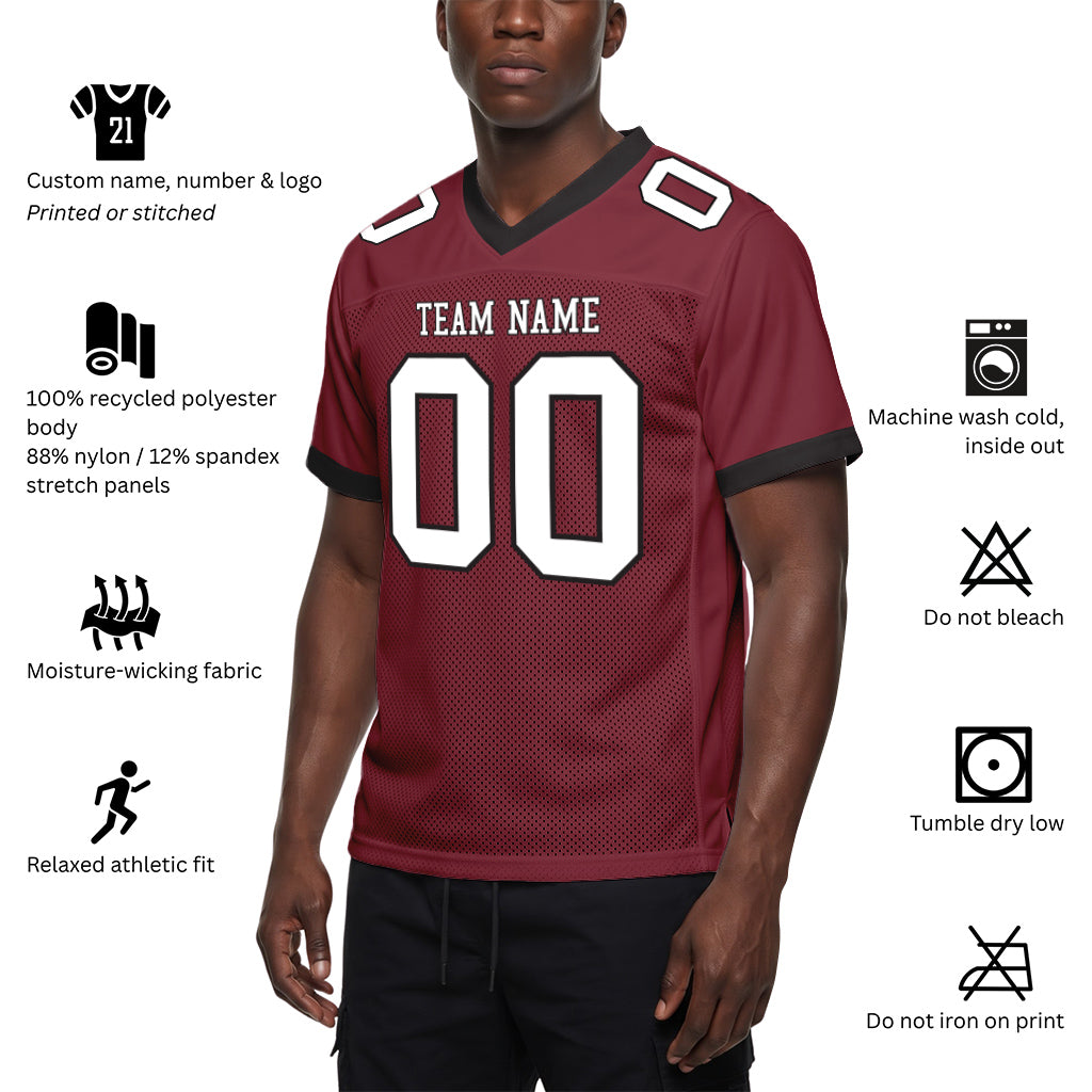 Custom Burgundy White-Black Mesh Football Jersey