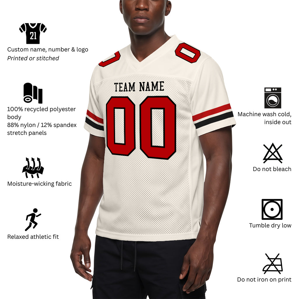 Custom Cream Red-Black Mesh Football Jersey