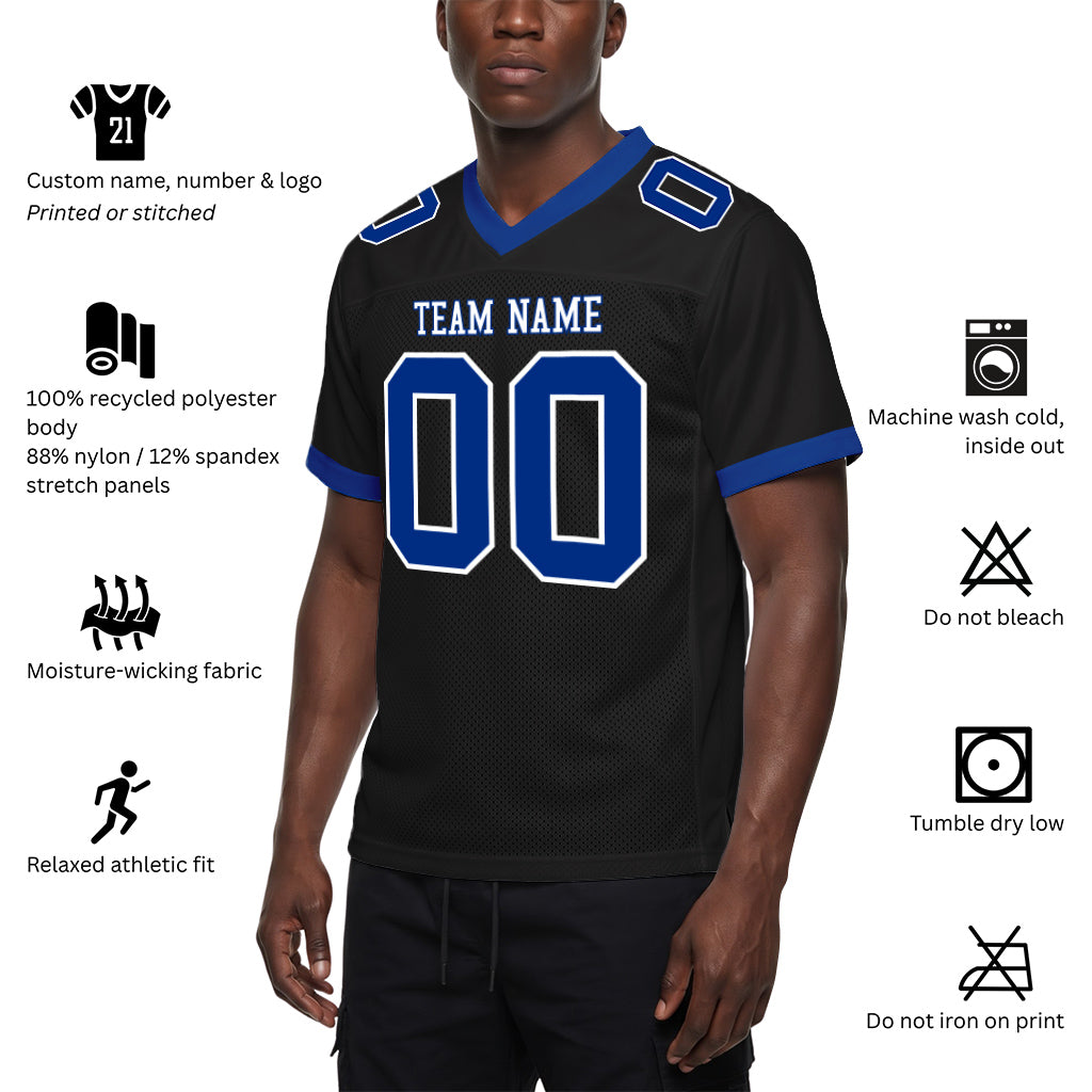 Custom Black Royal-White Mesh Football Jersey