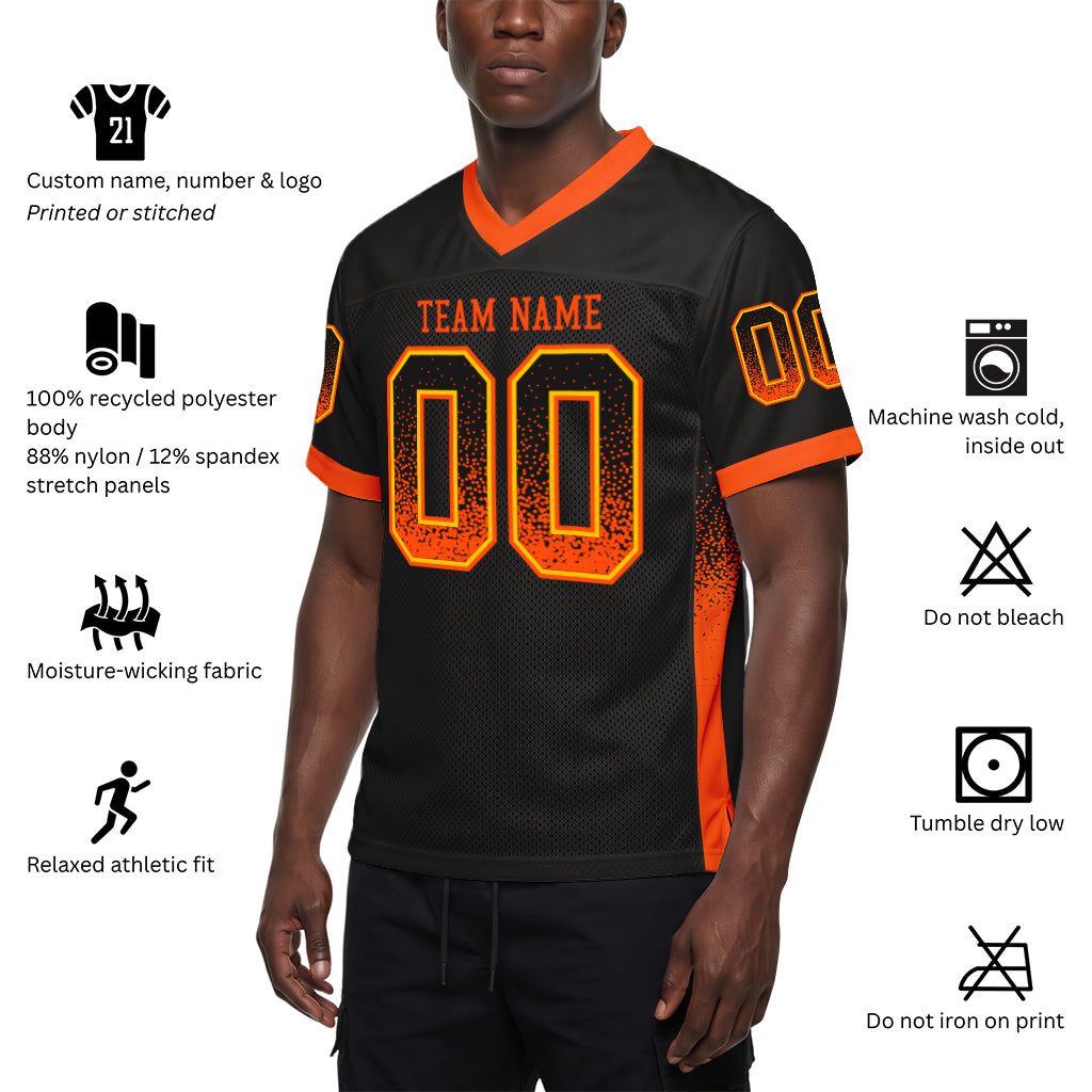 Custom Black Orange-Yellow Mesh Drift Fashion Mesh Football Jersey