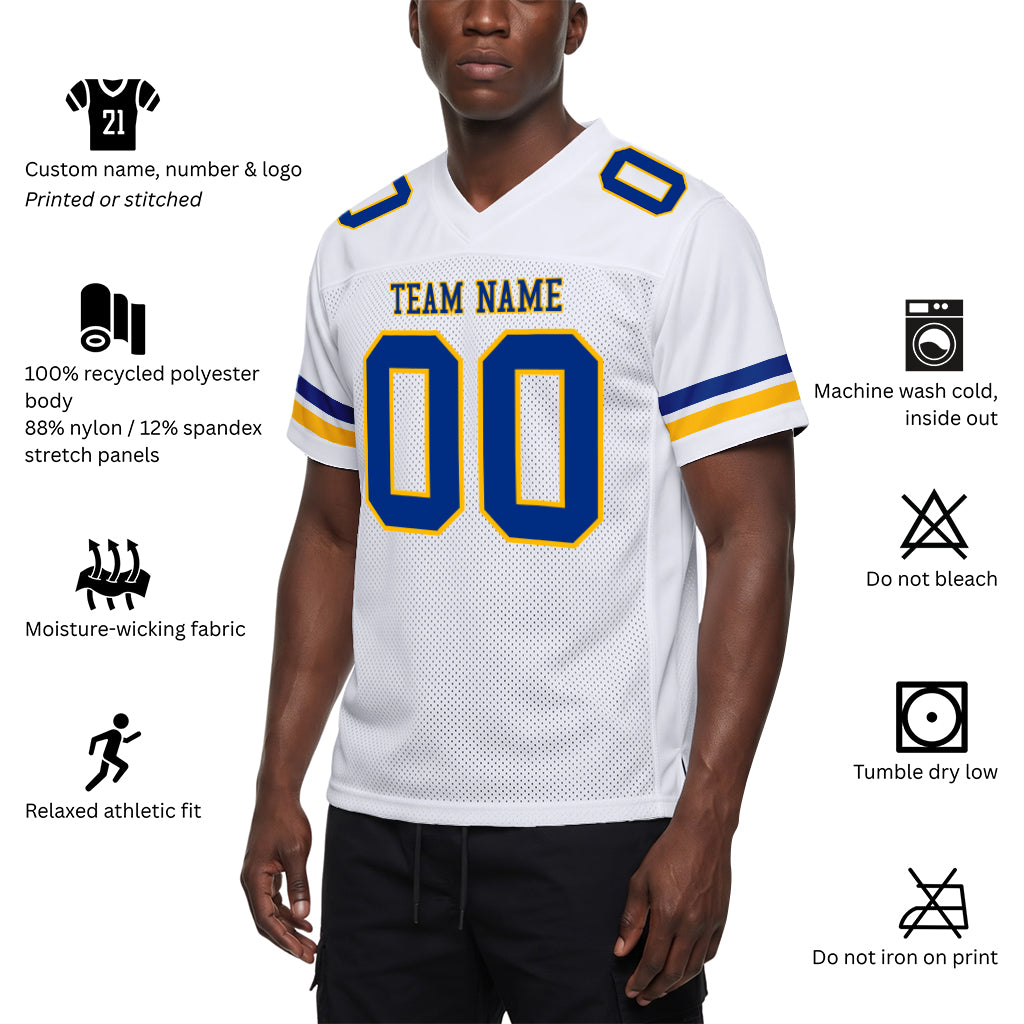Custom White Royal-Gold Mesh Football Jersey