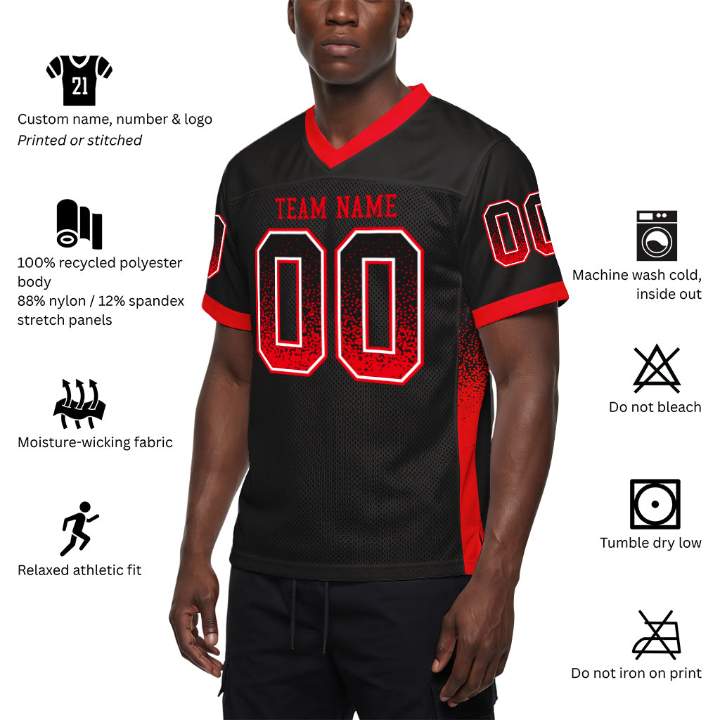Custom Black Fire Red-White Mesh Drift Fashion Mesh Football Jersey