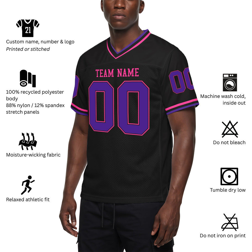 Custom Black Purple-Pink Mesh Football Jersey