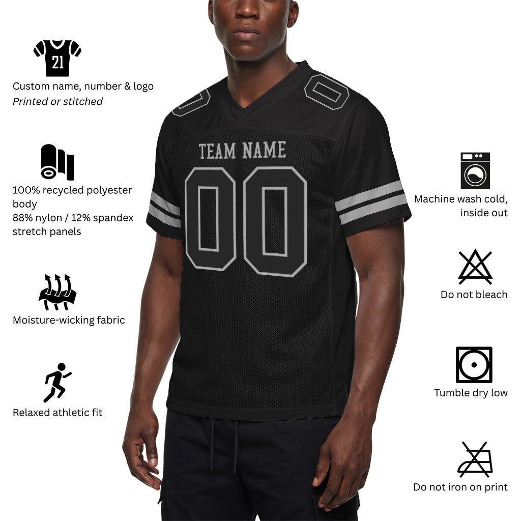 Custom Black Black-Gray Mesh Football Jersey