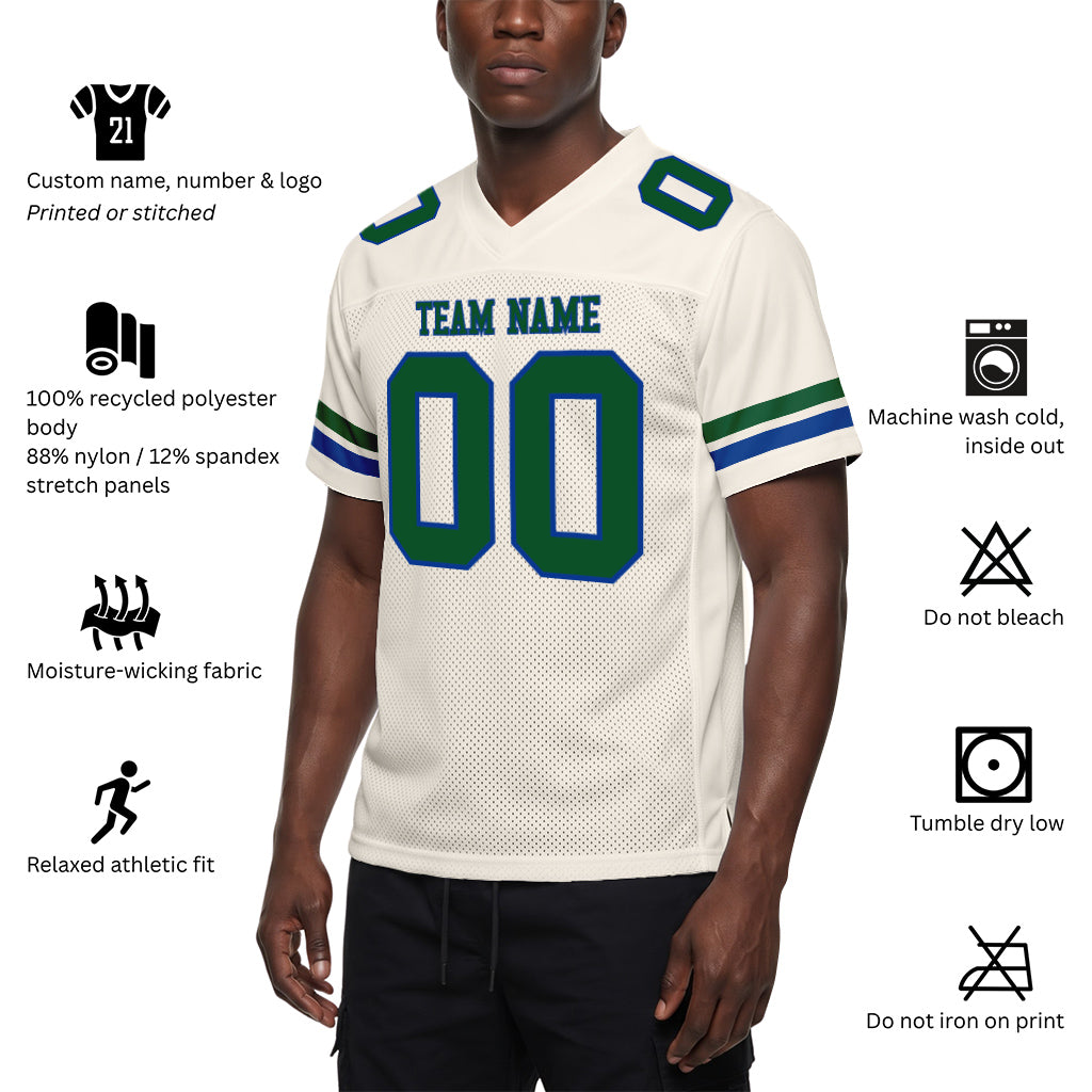 Custom Cream Green-Royal Mesh Football Jersey