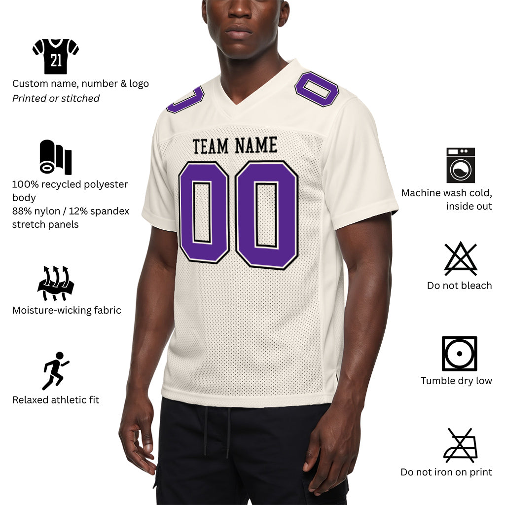 Custom Cream Purple-Black Mesh Football Jersey