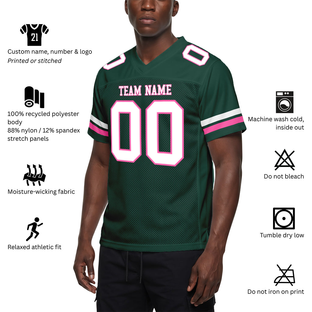 Custom Green White-Pink Mesh Football Jersey