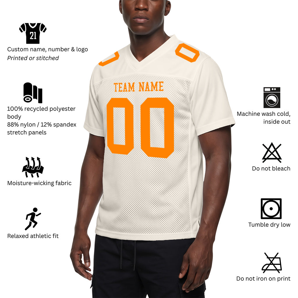 Custom Cream Bay Orange Mesh Football Jersey