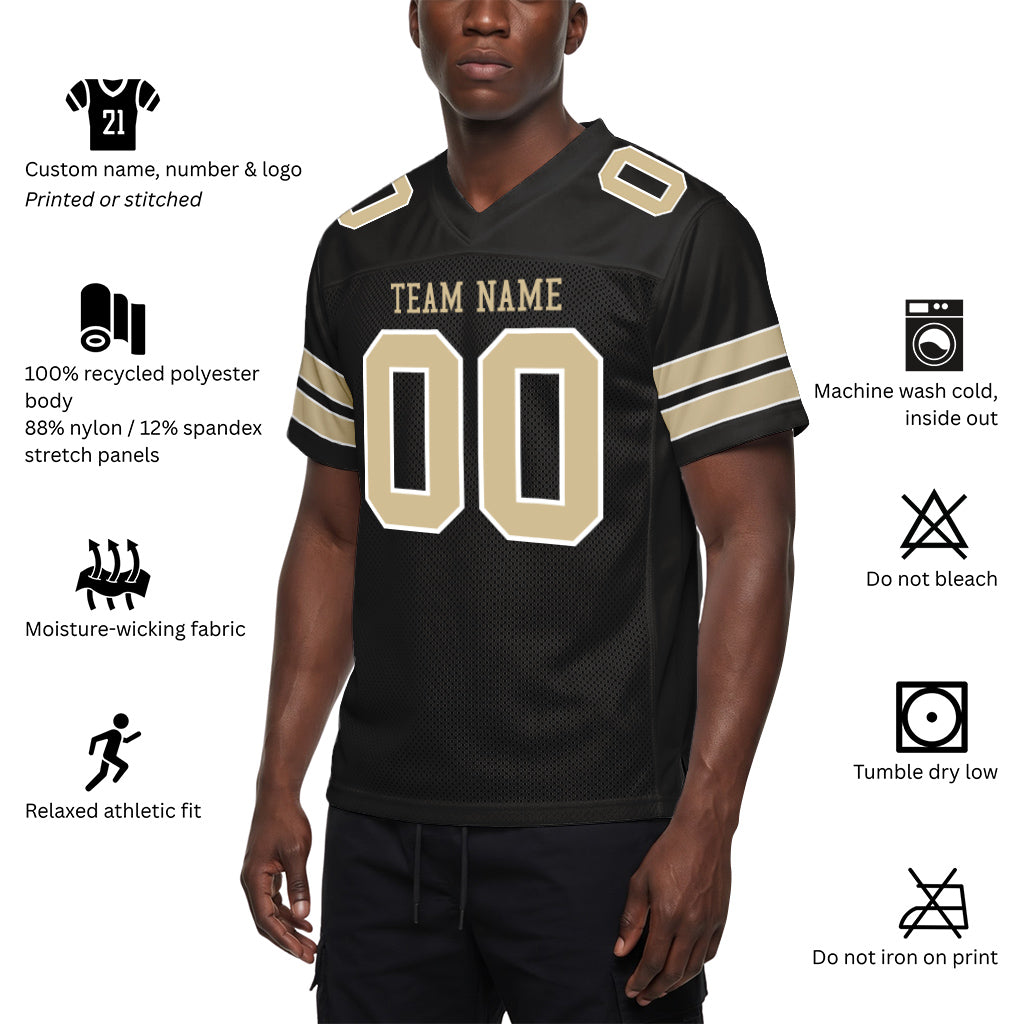 Custom Black Vegas Gold-White Custom Name Mesh Football Jersey