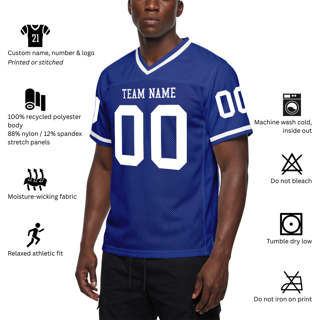 Custom Royal White Mesh Football Jersey