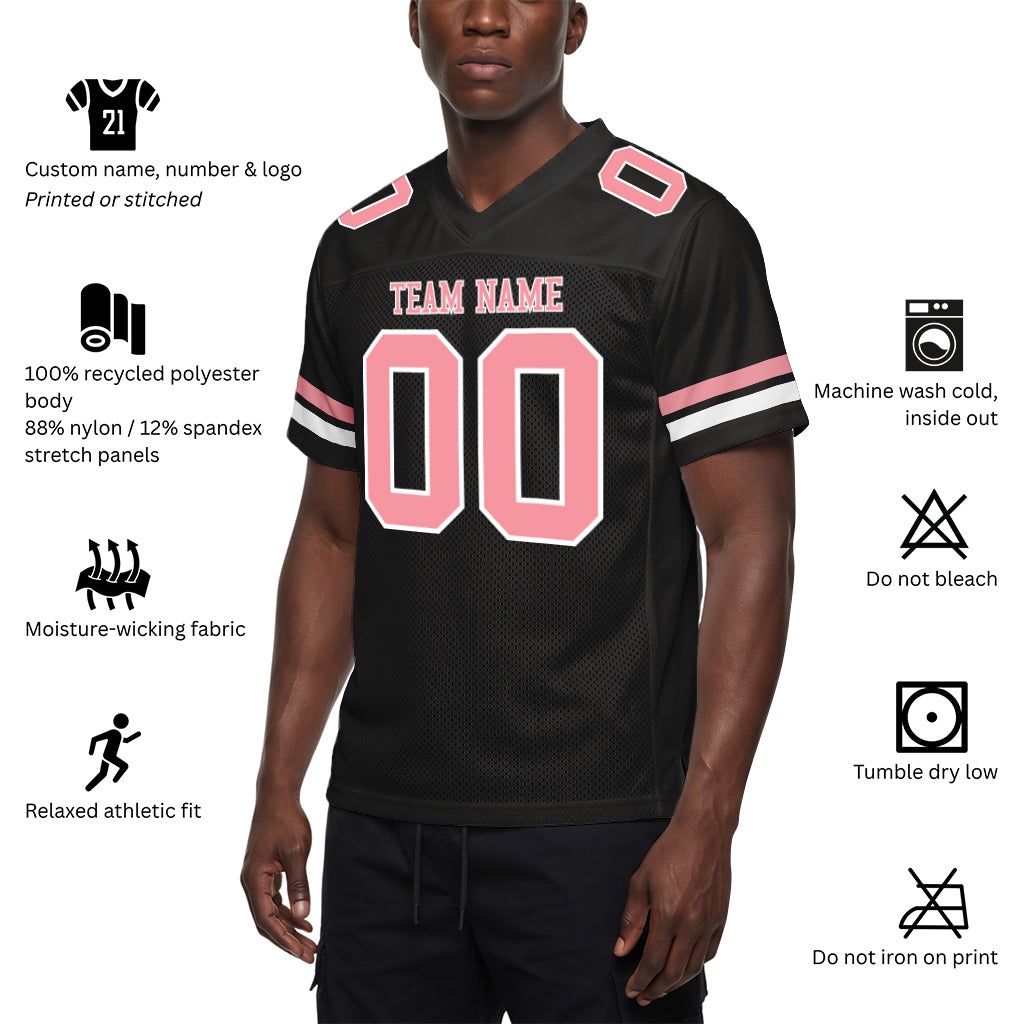 Custom Black Medium Pink-White Custom Name Mesh Football Jersey
