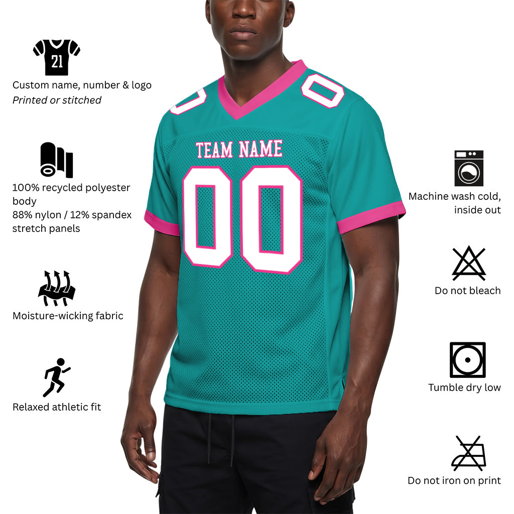 Custom Aqua White-Pink Mesh Football Jersey