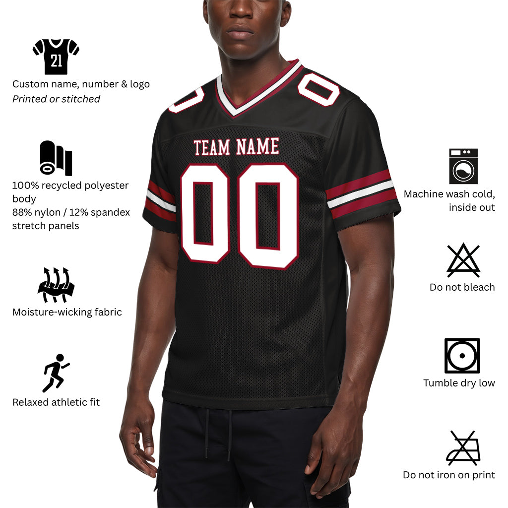 Custom Black White-Cardinal Custom Name Mesh Football Jersey