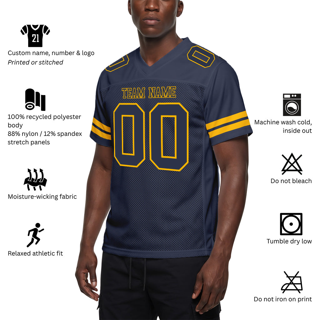 Custom Navy White-Orange Mesh Football Jersey