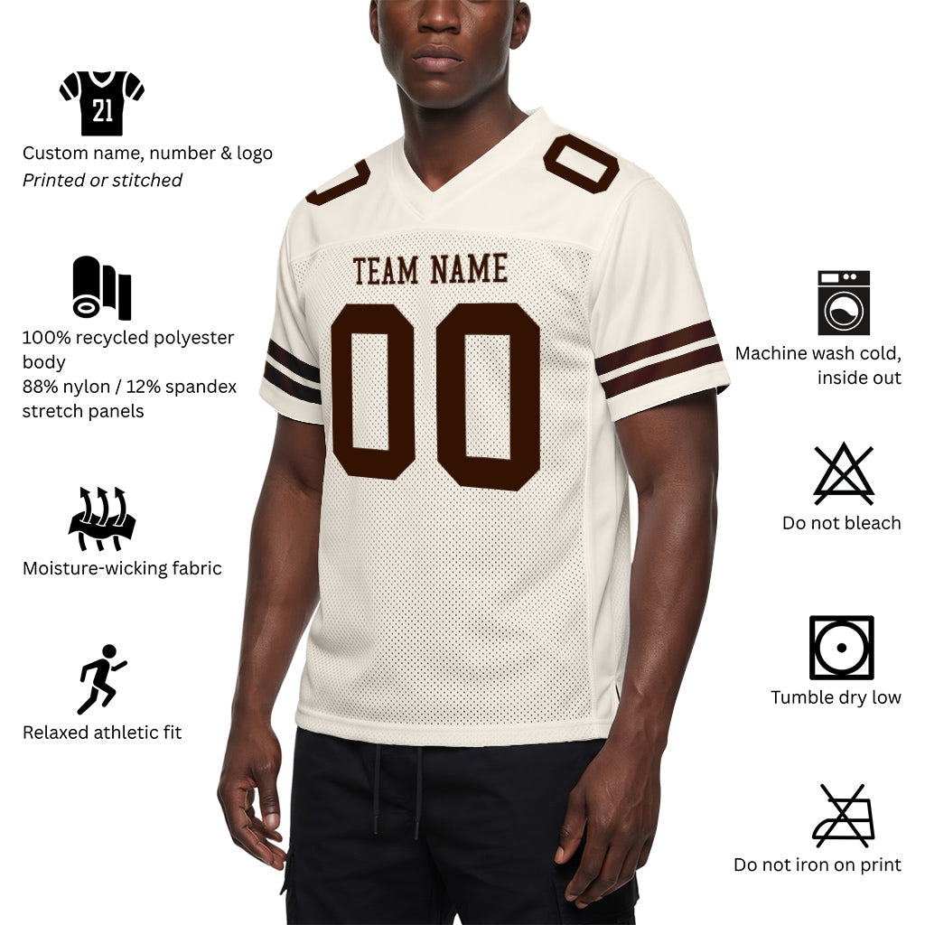 Custom Cream Brown Mesh Football Jersey