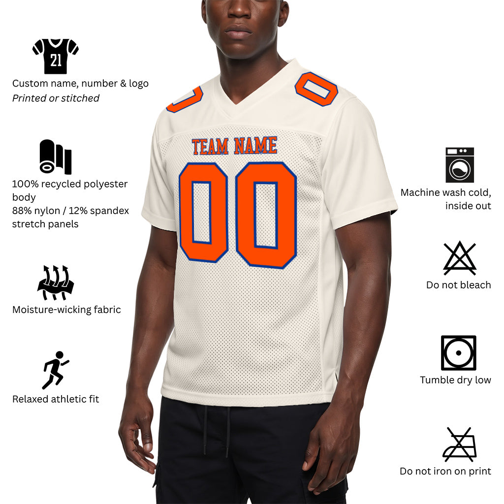 Custom Cream Orange-Royal Mesh Football Jersey