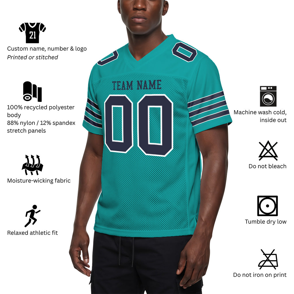 Custom Aqua Navy-White Custom Name Mesh Football Jersey
