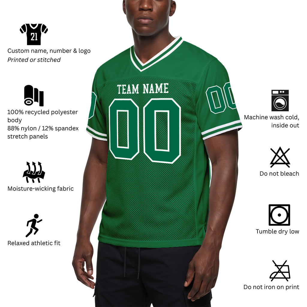 Custom Kelly Green White Mesh Football Jersey