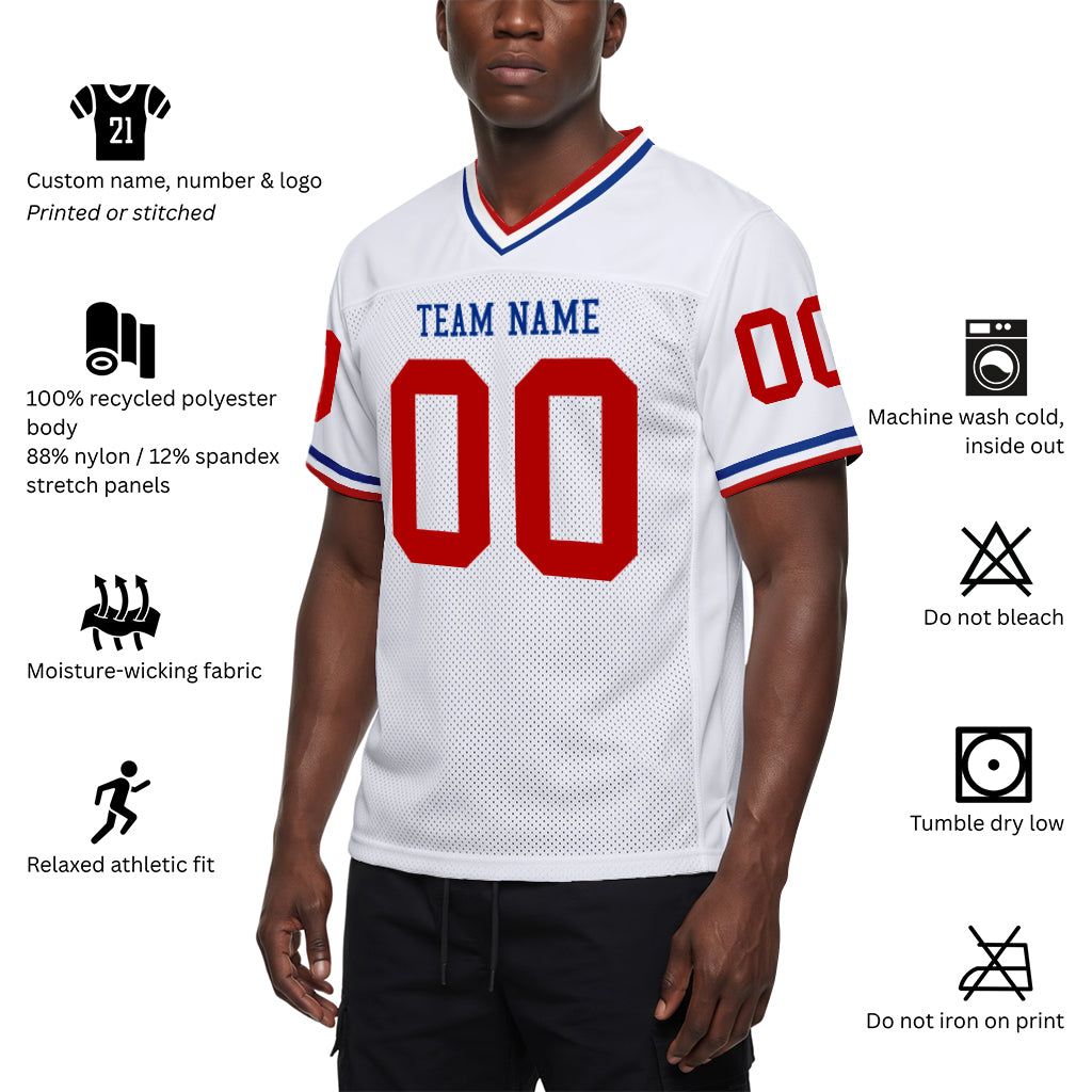Custom White Red-Royal Mesh Football Jersey