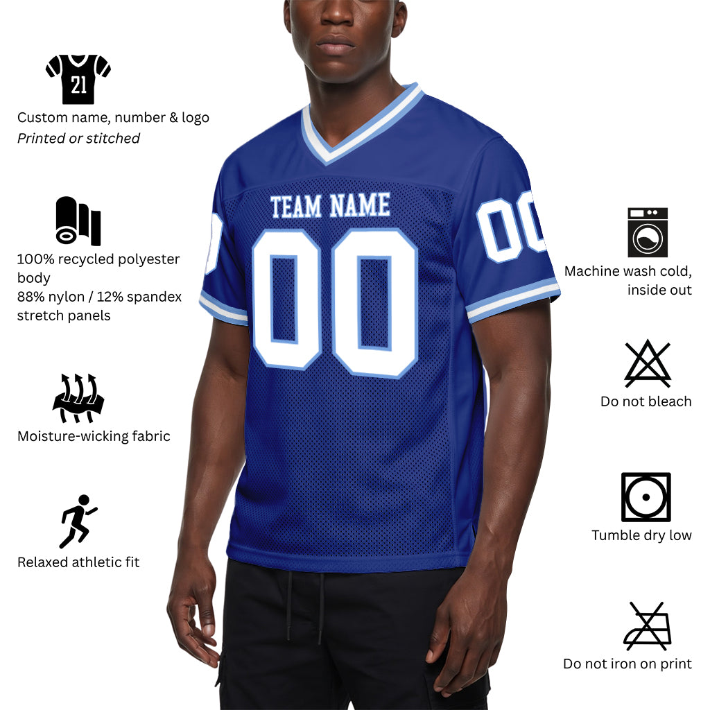 Custom Royal White-Light Blue Mesh Football Jersey