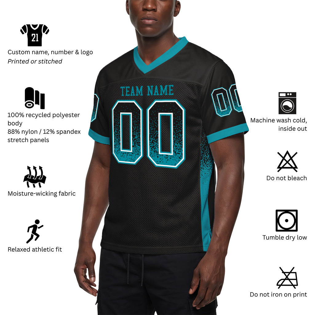 Custom Black Teal-White Mesh Drift Fashion Mesh Football Jersey