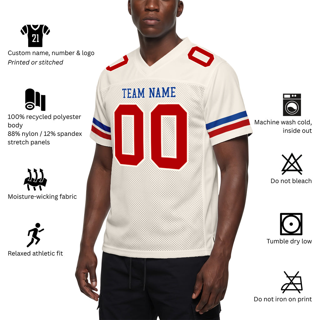 Custom Cream Red-Royal Football Jersey