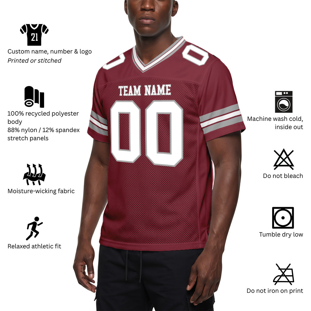 Custom Burgundy White-Gray Football Jersey