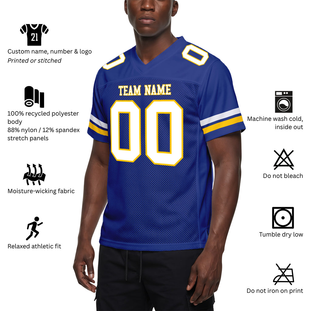 Custom Royal White-Yellow Mesh Football Jersey