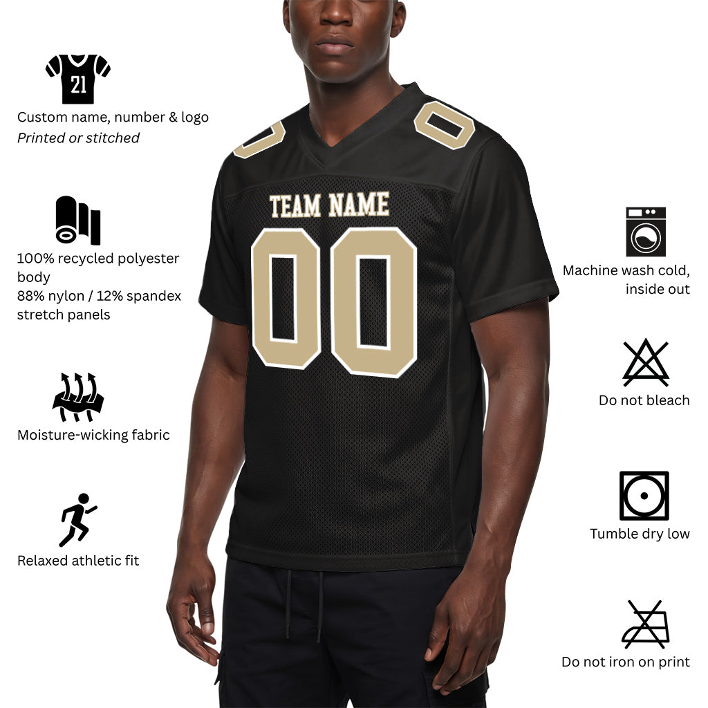 Custom Black Vegas Gold-White Custom Name Mesh Football Jersey