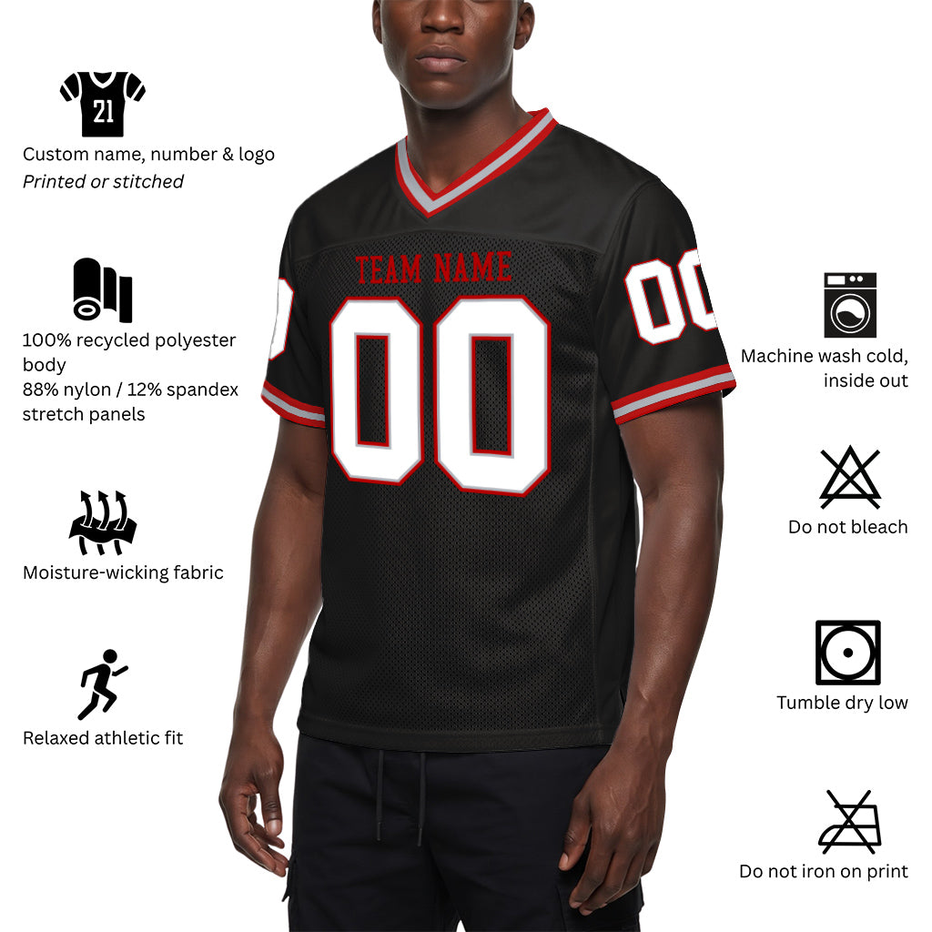Custom Black Gray-Red Mesh Throwback Mesh Football Jersey