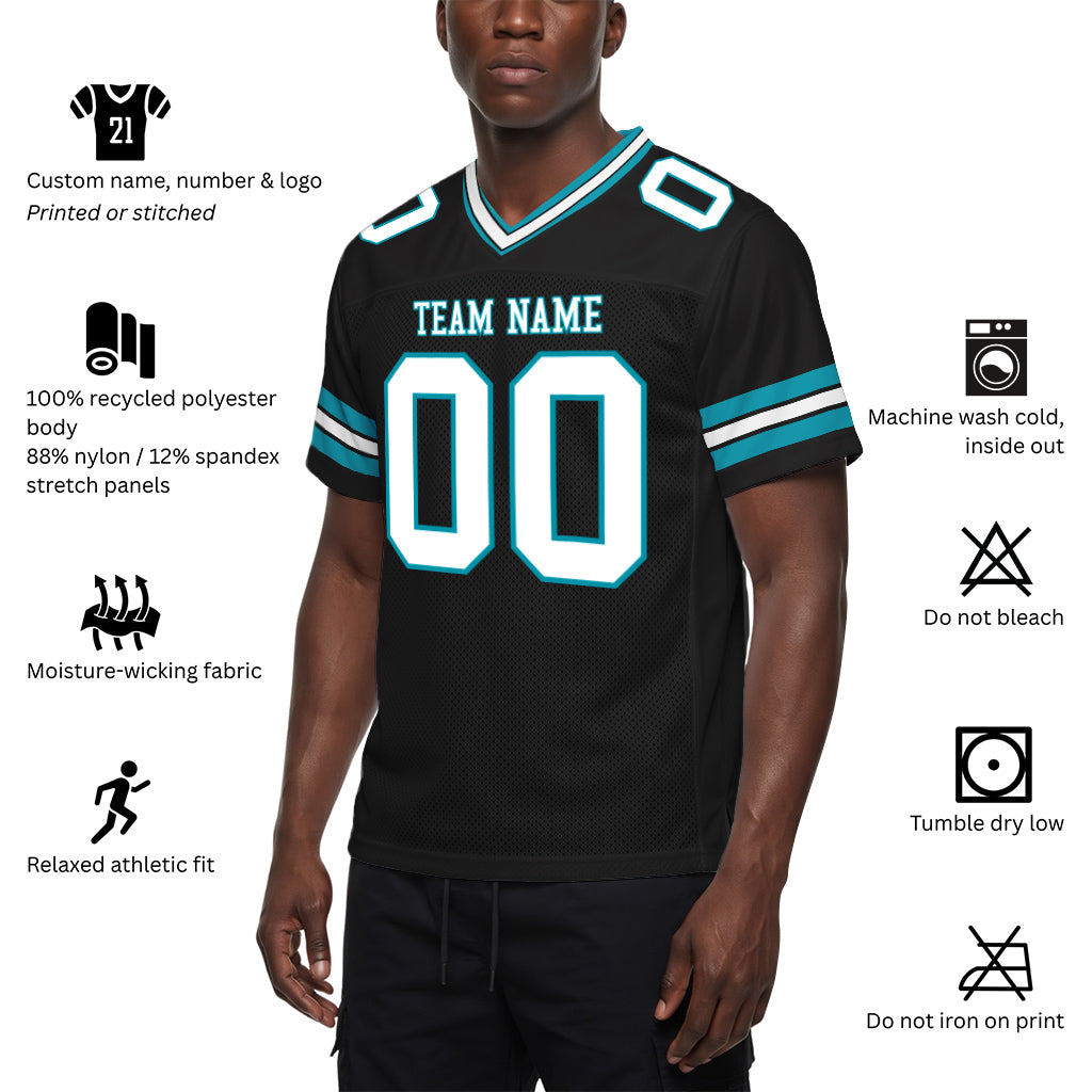 Custom Black White-Panther Blue Mesh Football Jersey