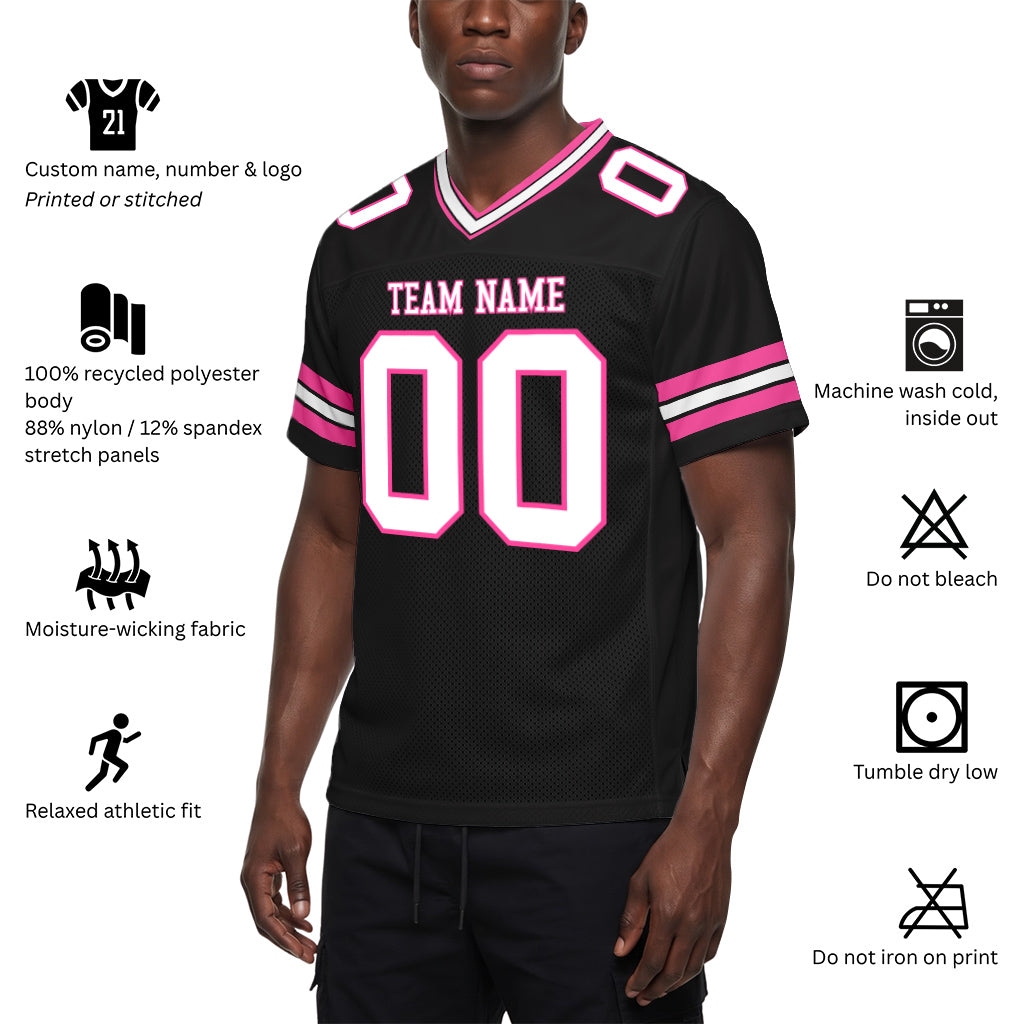 Custom Black White-Pink Mesh Football Jersey