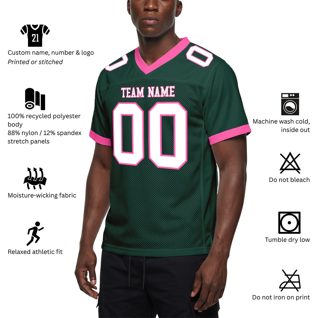 Custom Green White-Pink Mesh Football Jersey