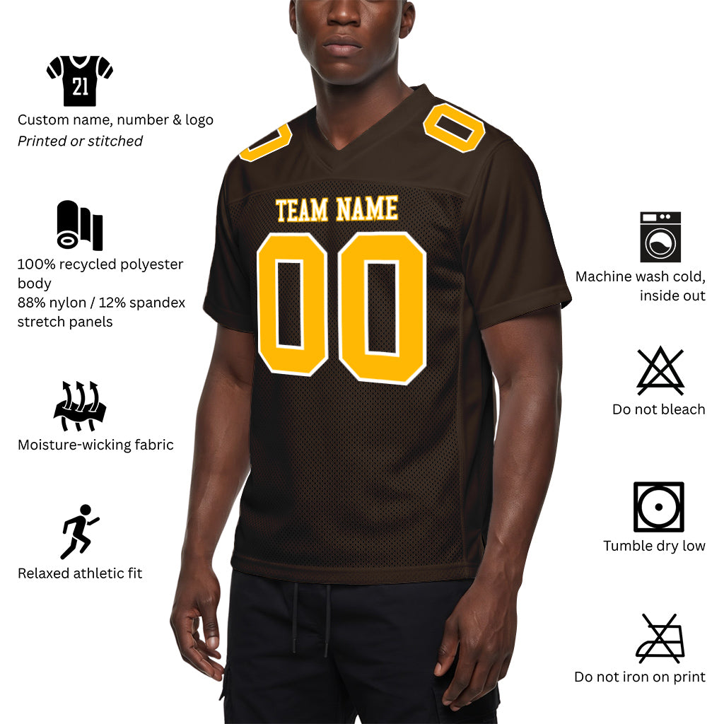 Custom Brown Gold-White Football Jersey