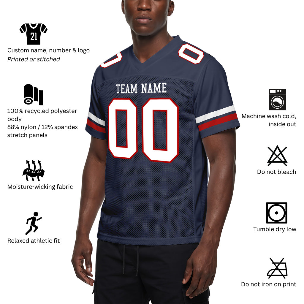 Custom Navy White-Red Mesh Football Jersey