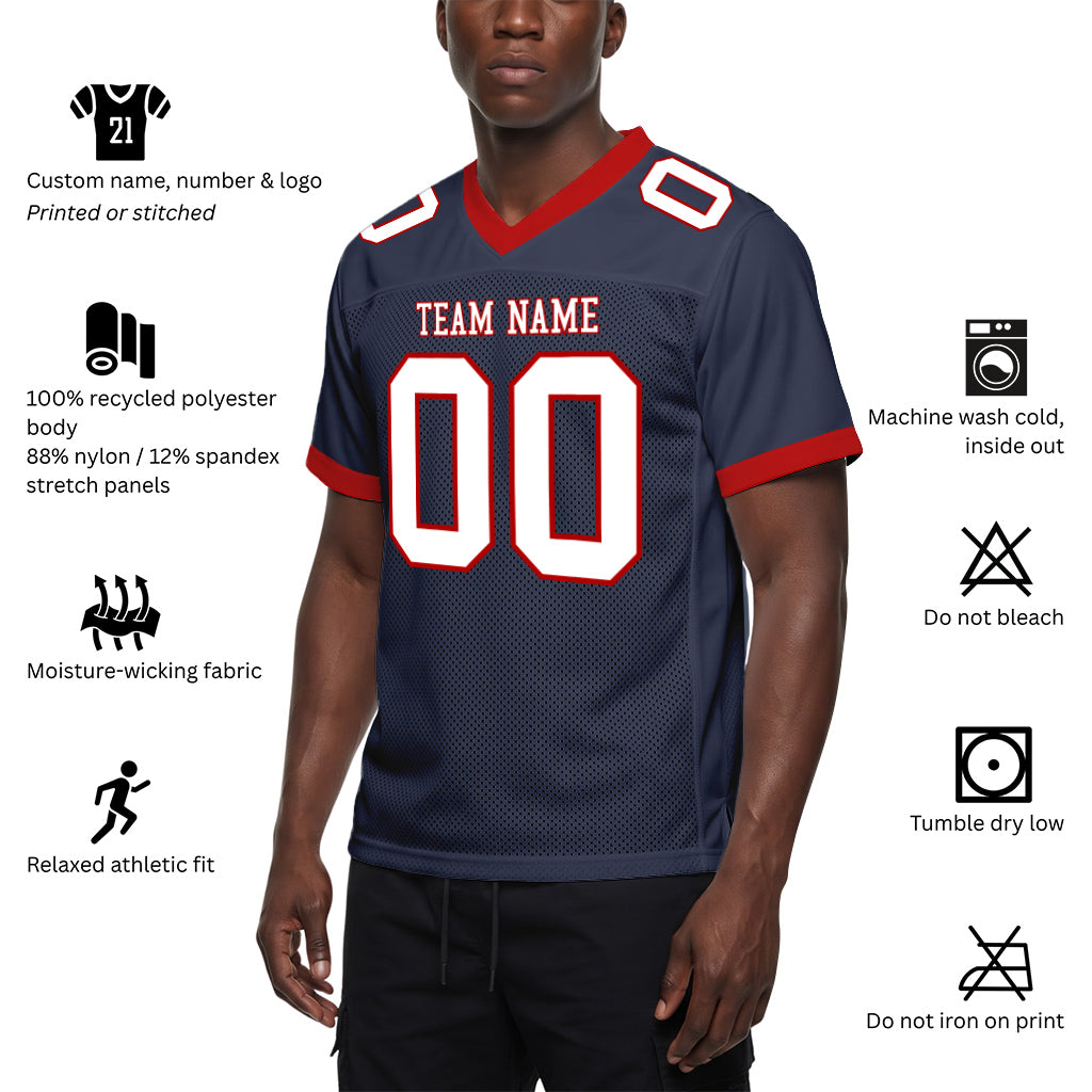 Custom Navy White-Red Mesh Football Jersey