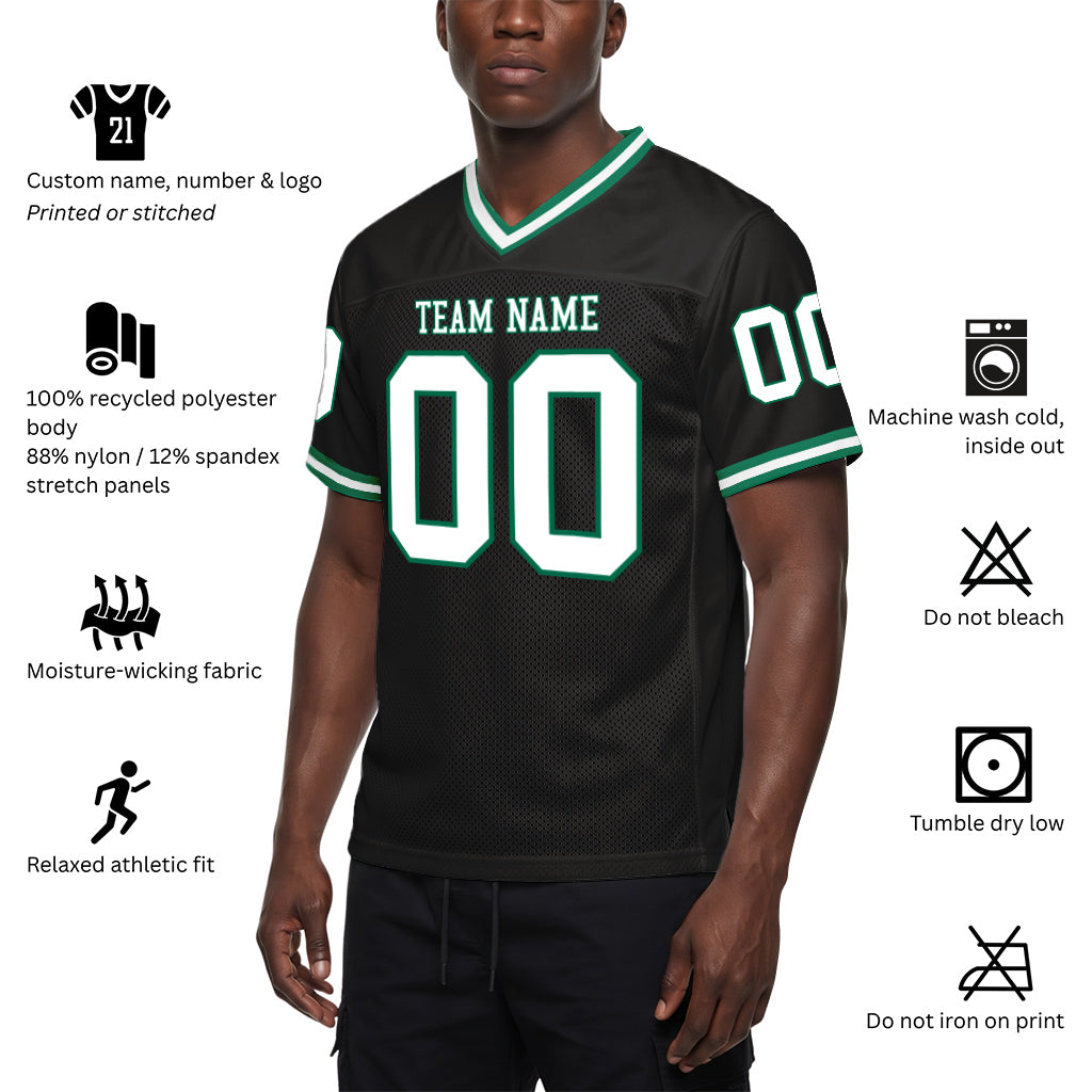 Custom Black White-Kelly Green Mesh Throwback Mesh Football Jersey