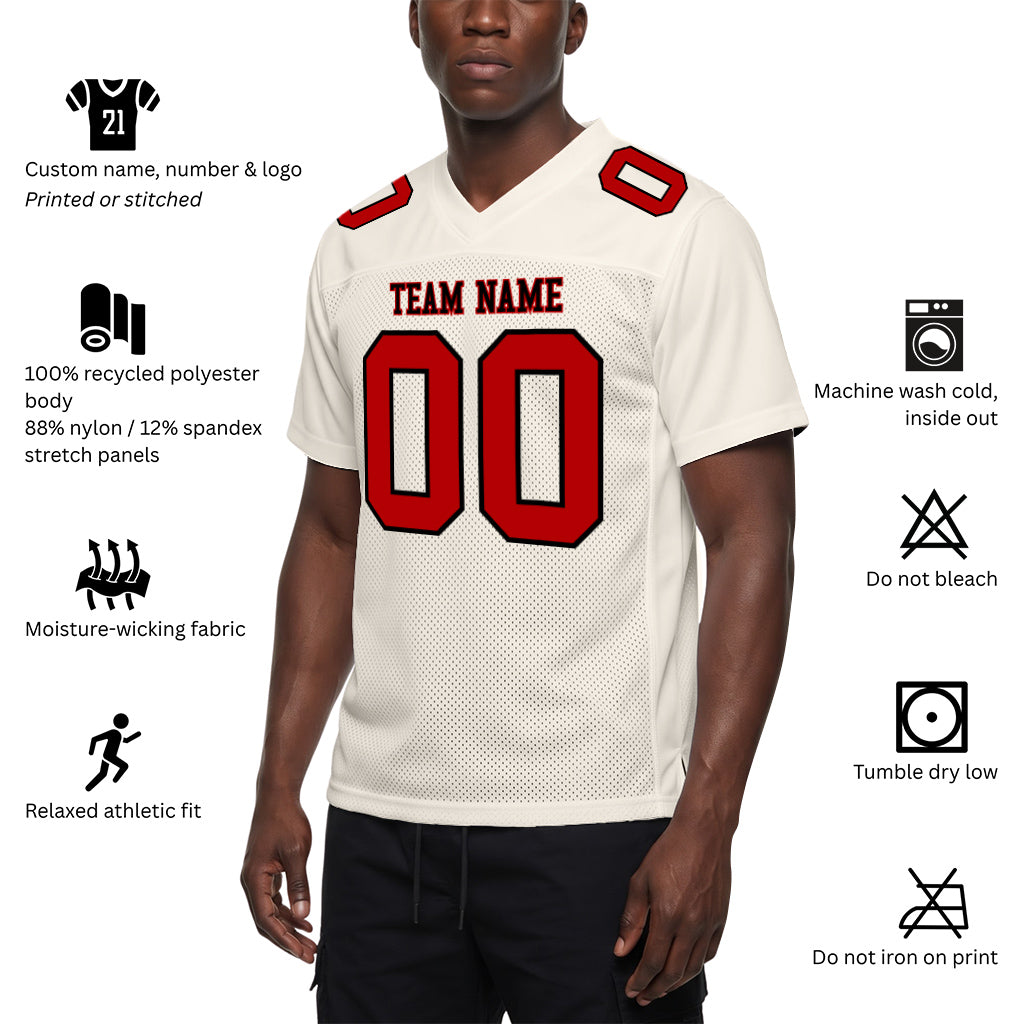 Custom Cream Red-Navy Mesh Football Jersey