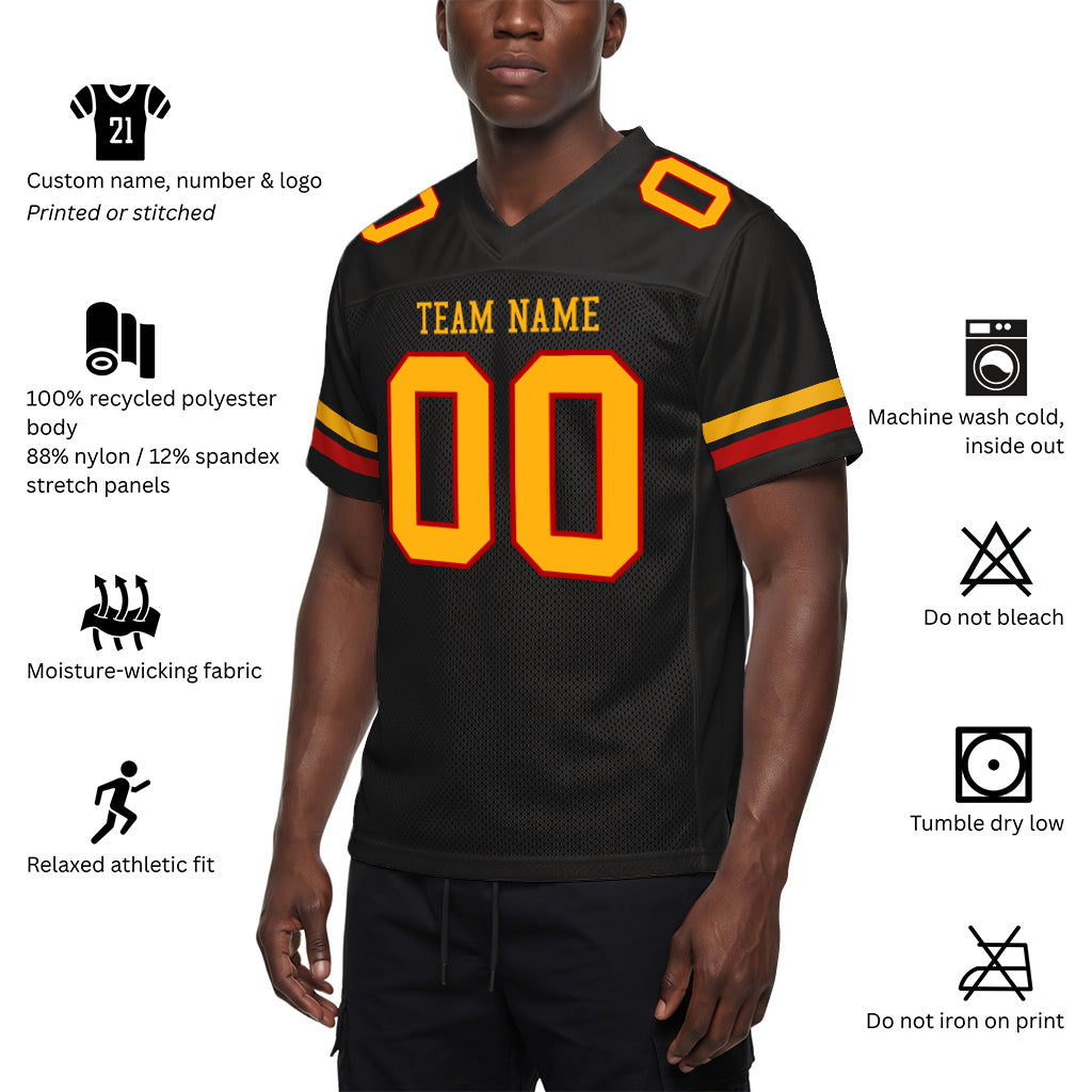 Custom Black Gold-Scarlet Custom Name Mesh Football Jersey