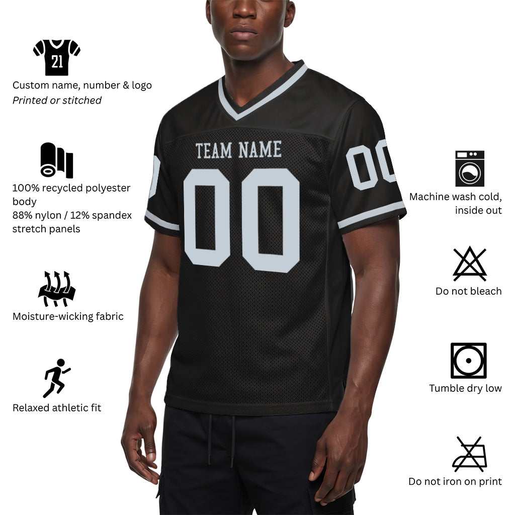Custom Black Silver-Gray Mesh Throwback Mesh Football Jersey