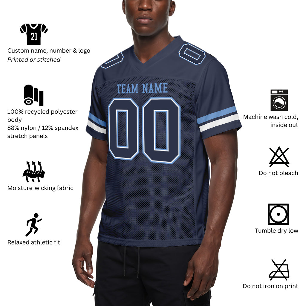 Custom Navy White-Light Blue Mesh Football Jersey