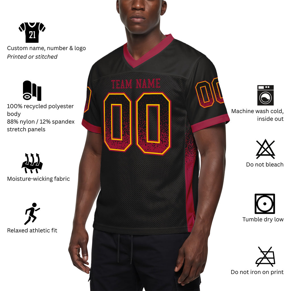 Custom Black Crimson-Yellow Mesh Drift Fashion Mesh Football Jersey