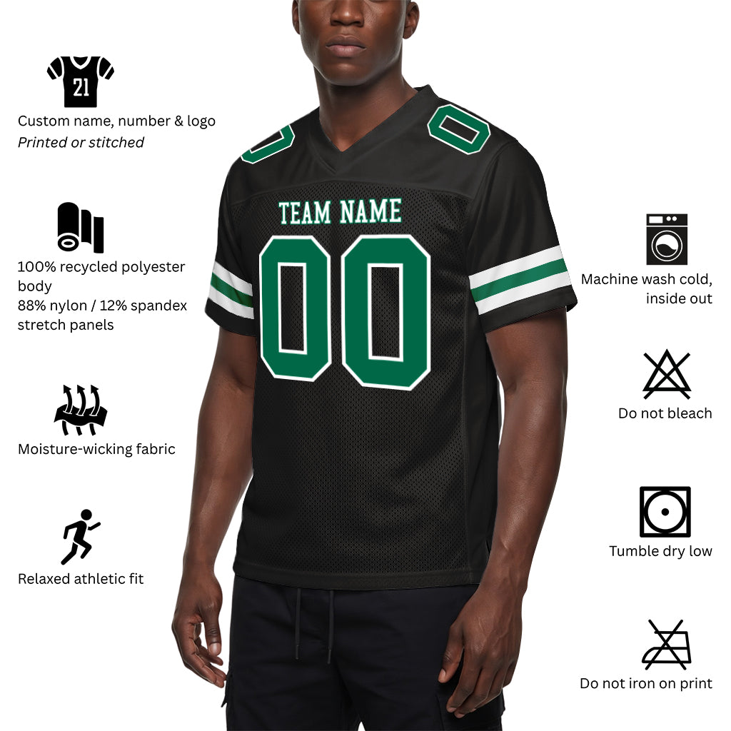 Custom Black Kelly Green-White Custom Name Mesh Football Jersey