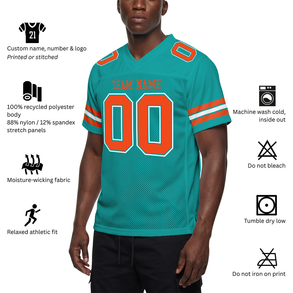 Custom Aqua Orange-White Mesh Football Jersey